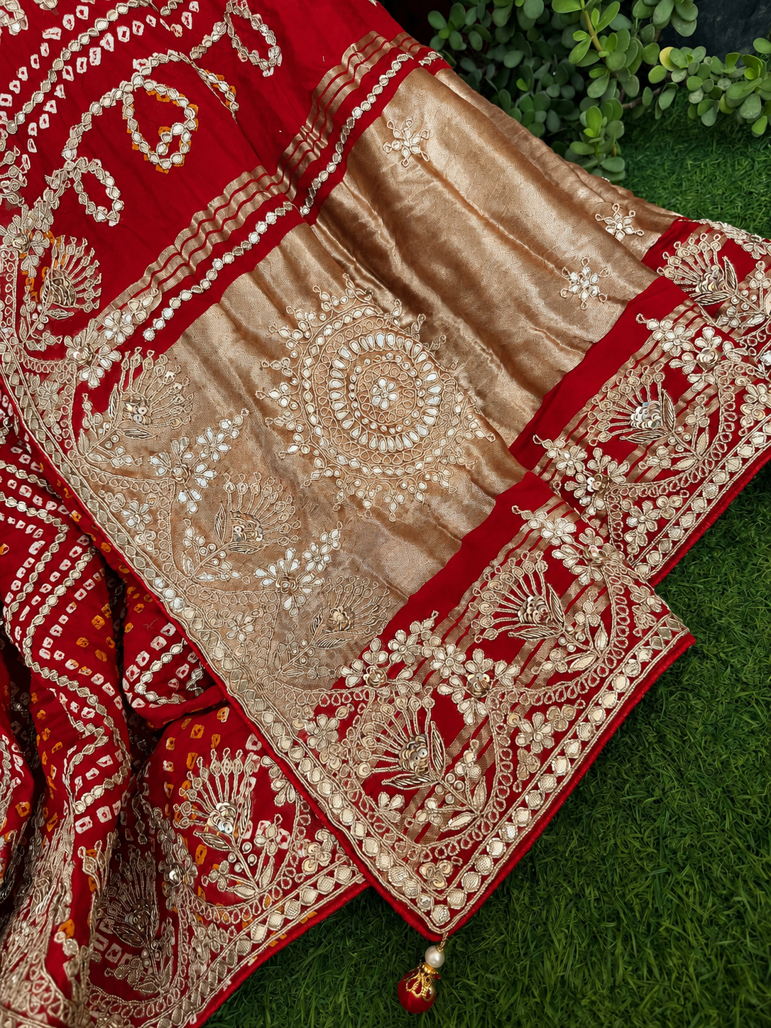 Handcrafted Gota Patti embroidery on maroon velvet
